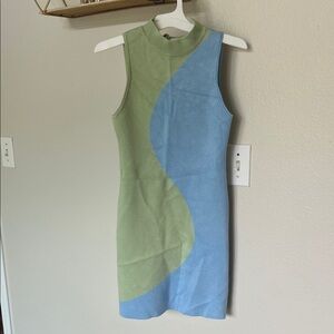 Verge Girl Sleeveless Mini Knit Dress - Green and Blue